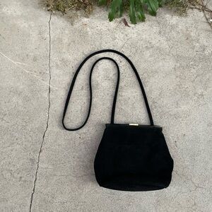 Vintage. Black Suede and Gold Hardware Shoulder Bag